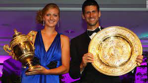 Petra Kvitova and Novak Djokovi, Novak Djokovic and Petra Kvitova swapped their tennis gear for formal wear on Sunday night when they attended the traditional Wimbledon Champions' Dinner.